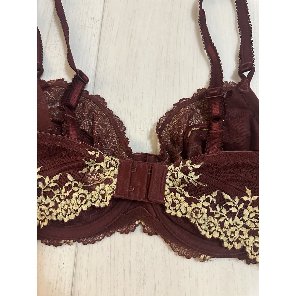 Wacoal Embrace Lace Bra 65191 Sz 34DD - Burgundy / Nude - Floral - NWOT - Picture 4 of 5
